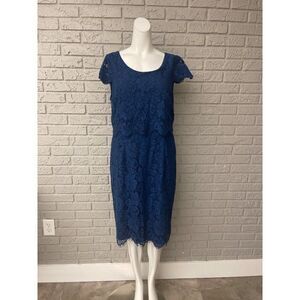 Jacques Vert Collection Navy Floral Lace Overlay Sheath Dress Size 12